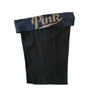 VINTAGE Victoria's Secret Pink Y2K Bling Logo Foldover Yoga Pants Women's L Crop